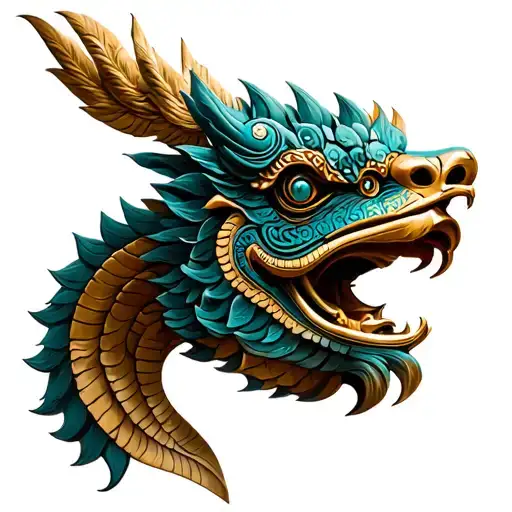 Quetzalcoatl statue tattoo design idea