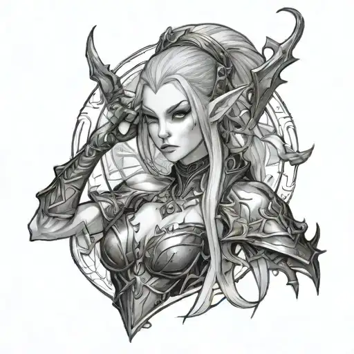 Lineage 2 dark elf mage female cast tattoo design idea