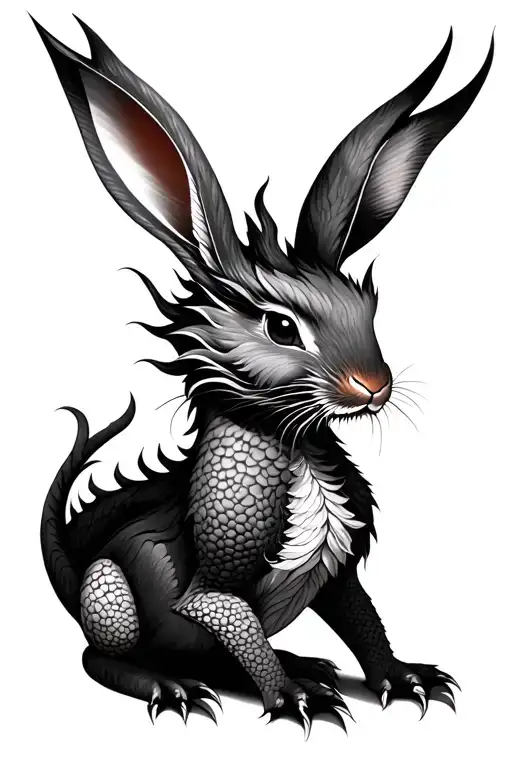 I want the dragon and rabbit to look Irezumi, black and white, high resolution, wrapped around the arm. tattoo design idea
