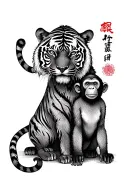 tiger dad and monkey daughter chinese zodiac tattoo design idea