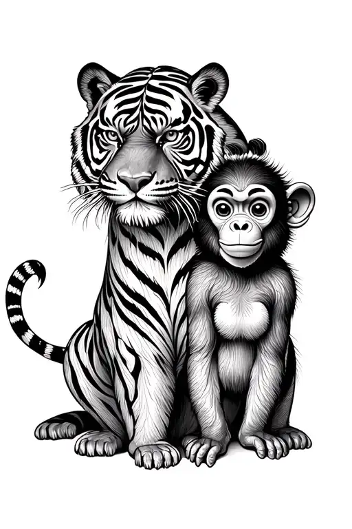 tiger dad and monkey daughter chinese zodiac tattoo design idea