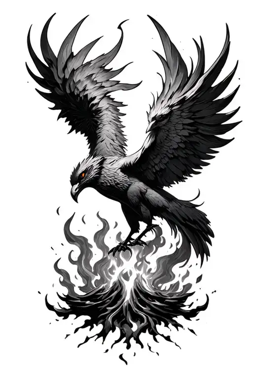 dark phoenix rising from the ashes symbolizing overcoming tattoo design idea
