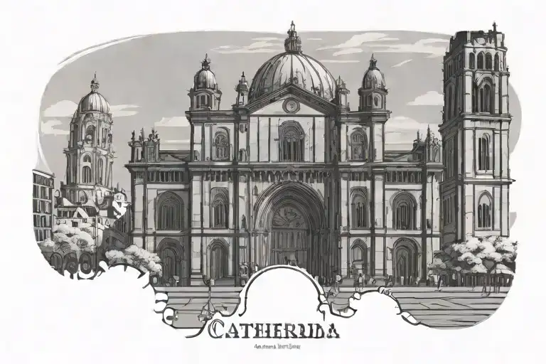 A picture of the cathedral in Aachen mixed with the gateway of India in bombay. Keep the left half the gateway of India. tattoo design idea
