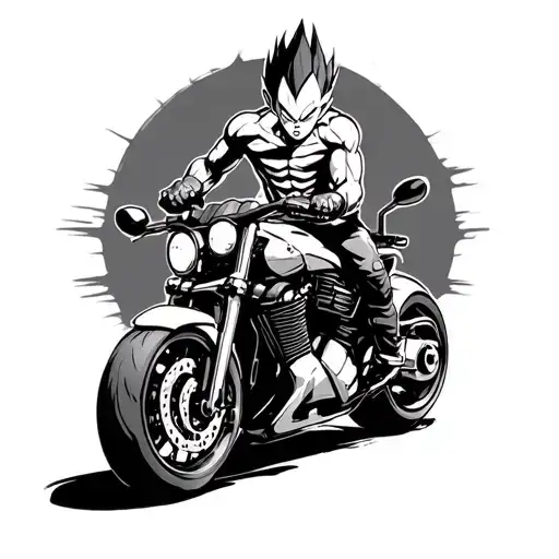 Vegeta ultra ego on a motorcycle on the road tattoo design idea