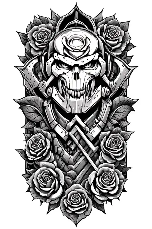 space marine warhammer 40k space marine doom slayer rose lettering tattoo design idea