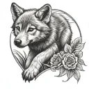 wolf cub heart tattoo design idea