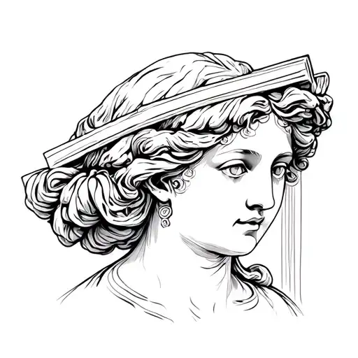 A Woman's Head with Roman pillar tattoo design idea