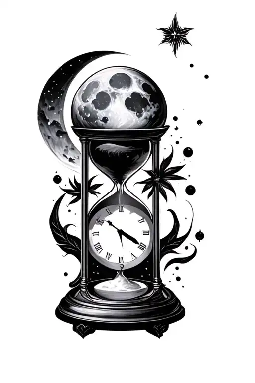 sandclock with luna inside representing tattoo design idea