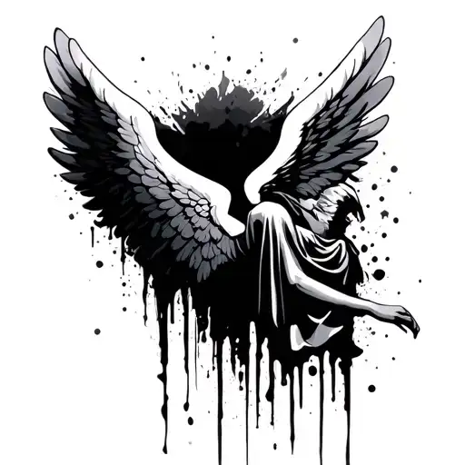 "pain" Fallen Angel wings tattoo design idea