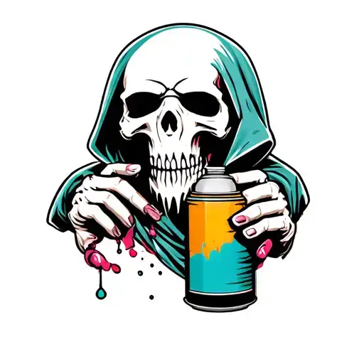 front facing reaper holding a spray paint can tattoo design idea