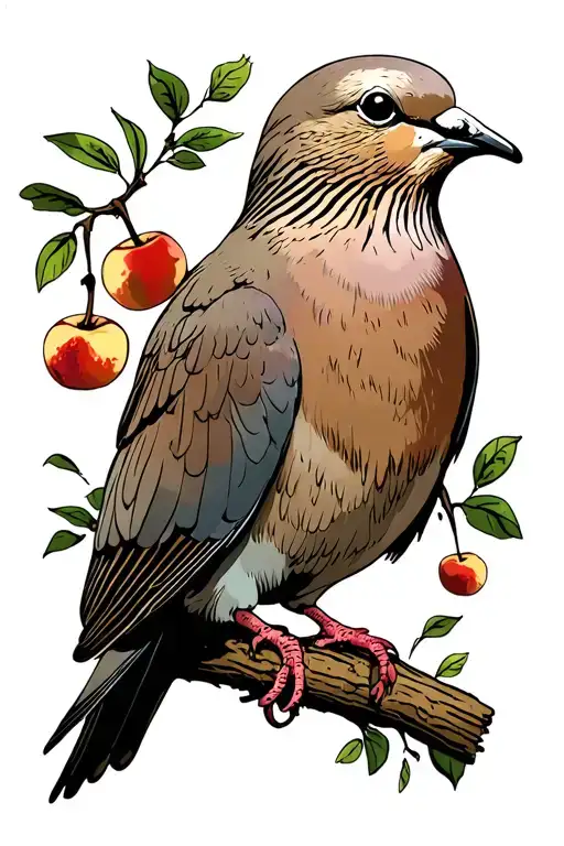 Mourning Dove and Nectarine tattoo design idea