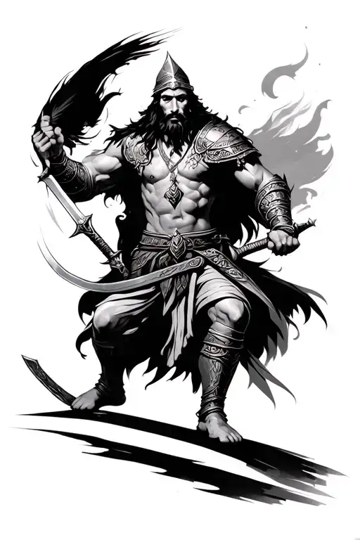 Persian warrior wielding a sword tattoo design idea