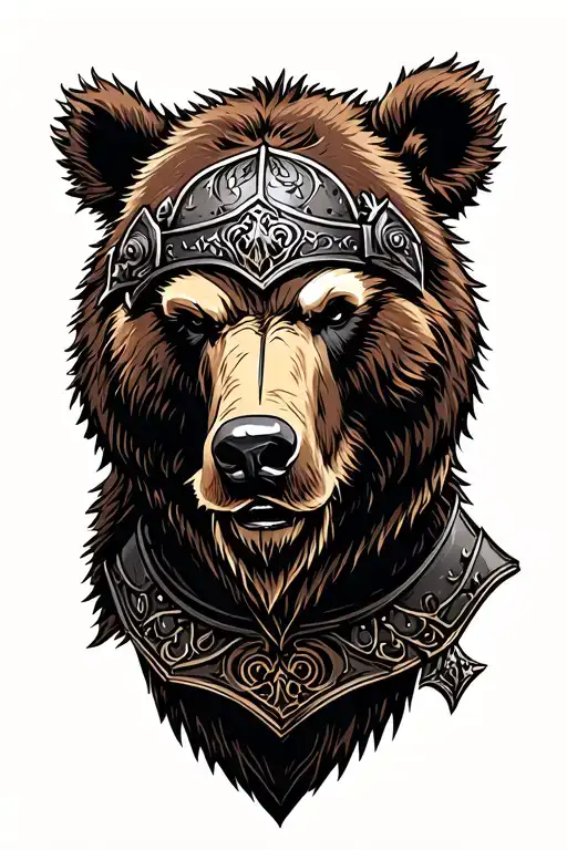 viking armor with grizzly bear head shapped like tattoo design idea