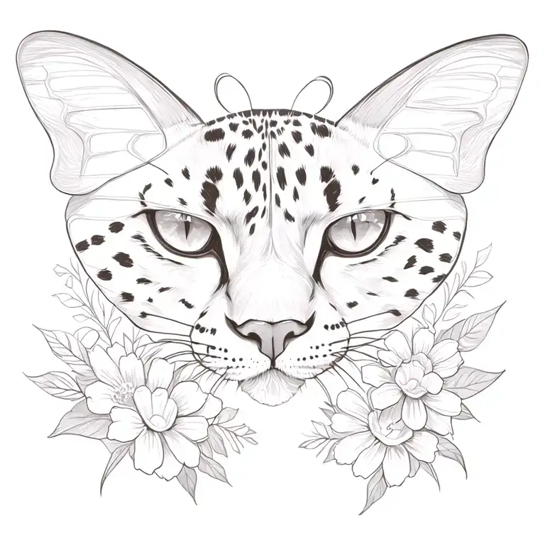 half butterfly half Cheetah with flowers tattoo design idea