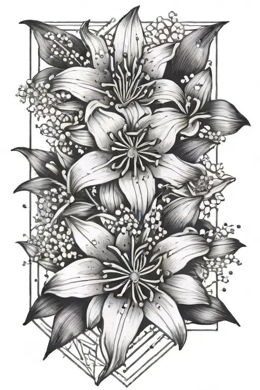 lilies and babys breath tattoo design idea