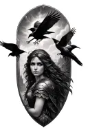 shield maiden crows flying tattoo design idea