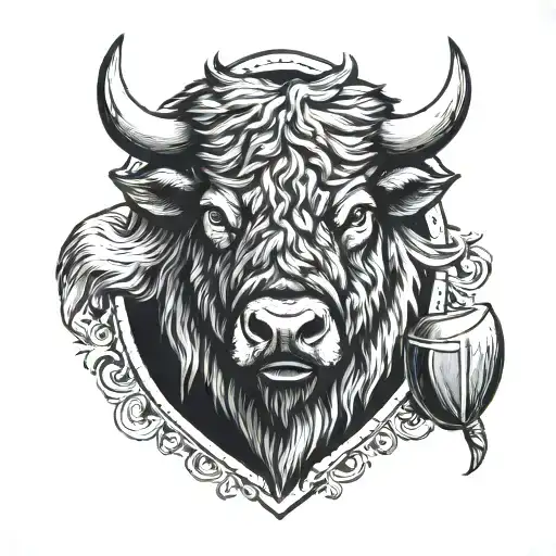 bison head on a shield cross royalty tattoo design idea