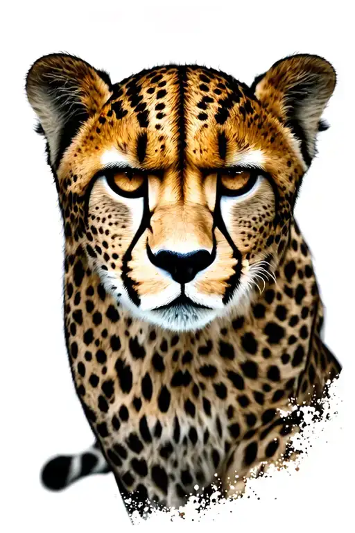 Cheetah sitting with running cheetah in its eye surrounded tattoo design idea