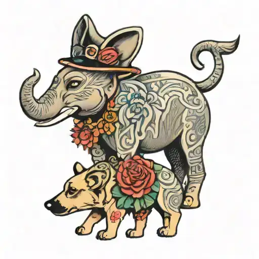 elephant with german shepherd dog tattoo design idea