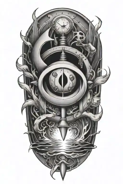 A sleek and modern tattoo design featuring a combination of the Pisces symbol and civil engineering elements, symbolizing harmony between the client's passions tattoo design idea