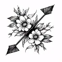 A small arrow broken in its center, but whose pieces come together by fine lines or delicate flowers tattoo design idea