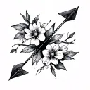 A small arrow broken in its center, but whose pieces come together by fine lines or delicate flowers tattoo design idea