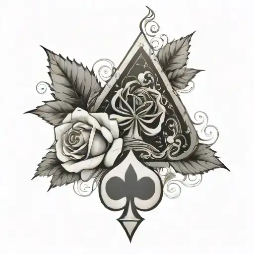 roses with weed leaf in smoke clound in 3D King of Spades tattoo design idea