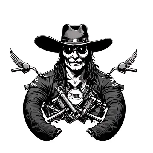 outlaw biker portrait surrounded tattoo design idea
