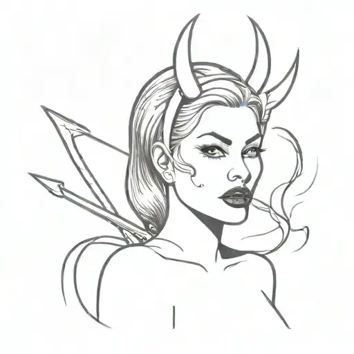 Modern pinup girl with devil horns and trident tattoo design idea