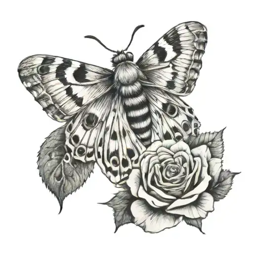 moth with crown and a rose tattoo design idea