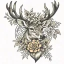 deer head with flowers intertwined within tattoo design idea