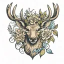deer head with flowers intertwined within tattoo design idea