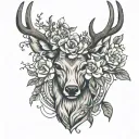 deer head with flowers intertwined within tattoo design idea