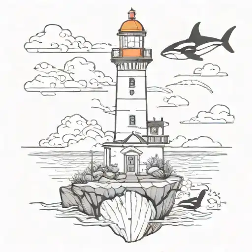lighthouse and an orca diving tattoo design idea