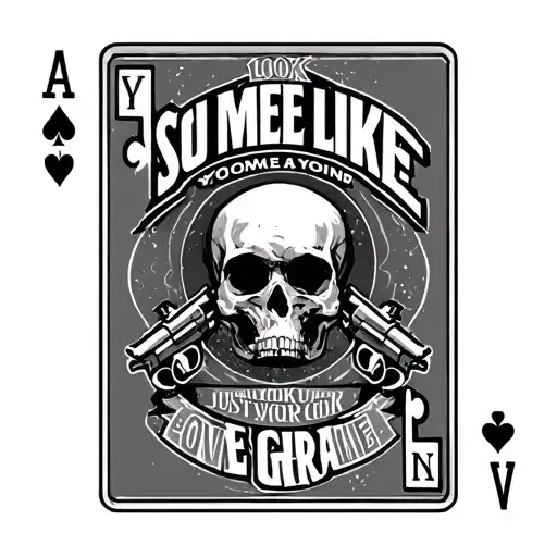 Ace card with to revolvers and the says you look like someone just walked over your grave tattoo design idea