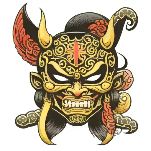 kuromi oni mask katana tattoo design idea