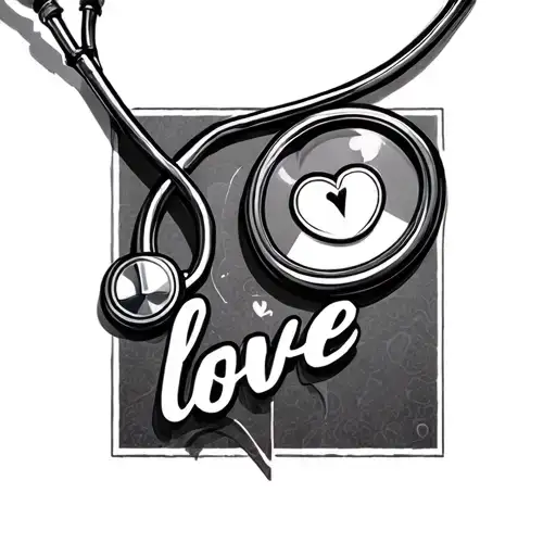 stethoscope, love, female, hope written tattoo design idea
