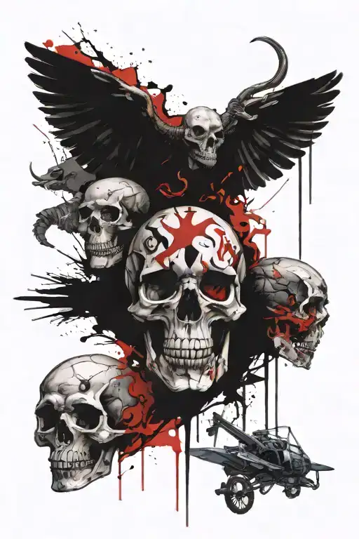 Skull, Taurus, Scorpio, Compass, Lucien, Ruby shadow of two children holding the hand of their father tattoo design idea