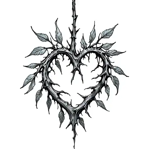 heart of thorn vines leaves tattoo design idea