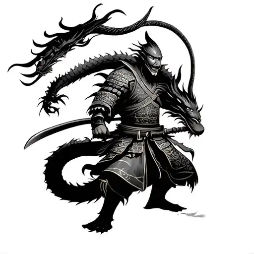samurai with dragon tattoo design idea