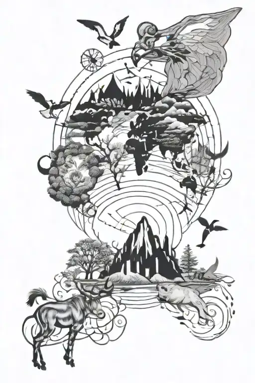 geography inspired design incorporating animals tattoo design idea