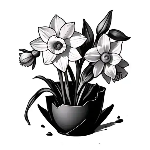 daffodils in a broken vase tattoo design idea