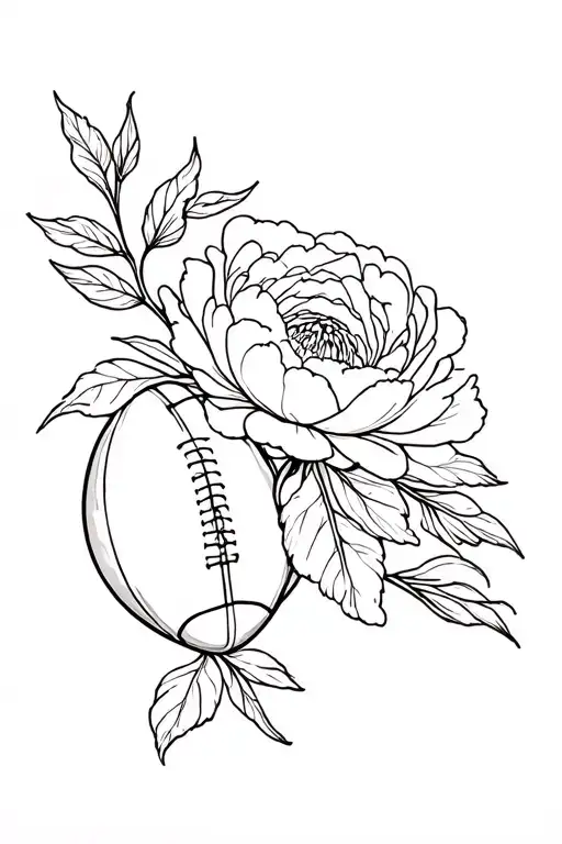 peony with foliage and rugby ball tattoo design idea