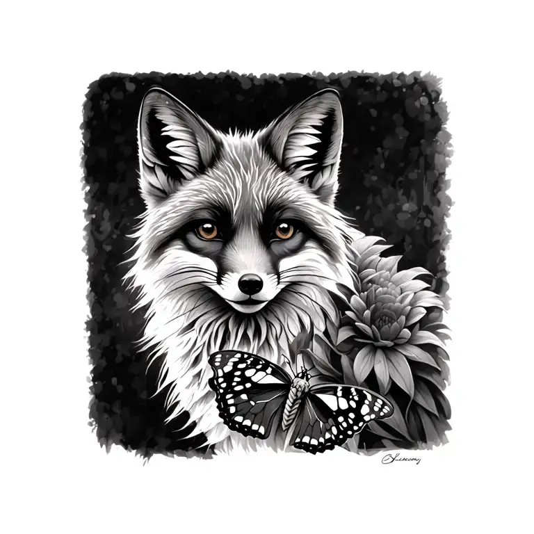 Fox with painted lady butterfly tattoo design idea