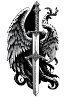 long sword with angel and demon wings on hilt tattoo design idea