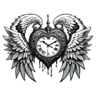 heart clock wing tattoo design idea