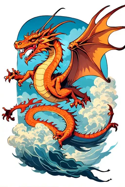 old dragon flying and weathers a strom tattoo design idea