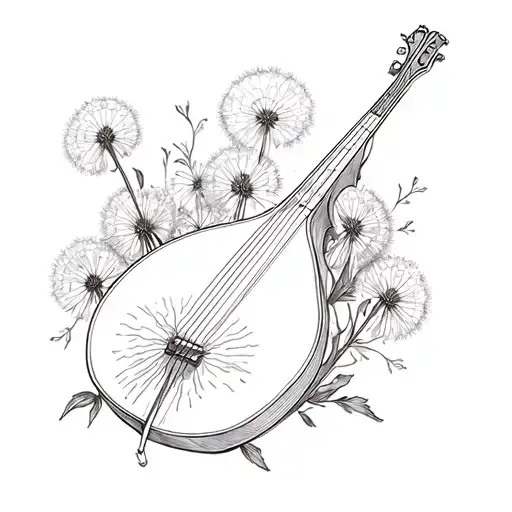 lute instrument with dandelion flowers tattoo design idea