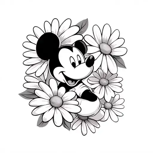 disney, mickey mouse, daisy flowers tattoo design idea