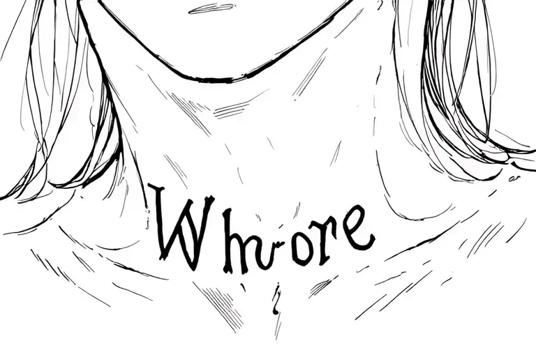 There will be a tattoo on the neck, the sketch should consist of the word Whore, tattoo design idea